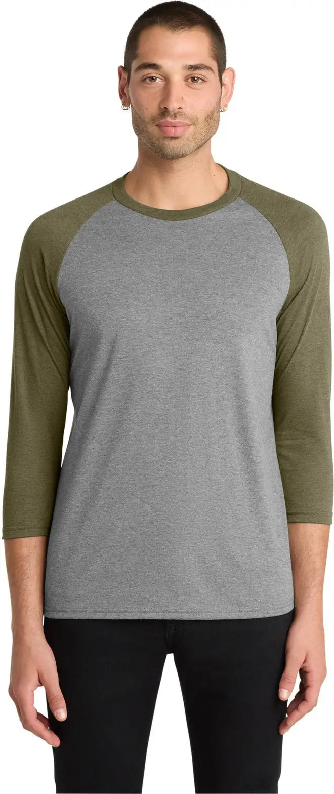 District Dm136 Perfect Tri 3/4-sleeve Raglan - Military Green Frost Gray