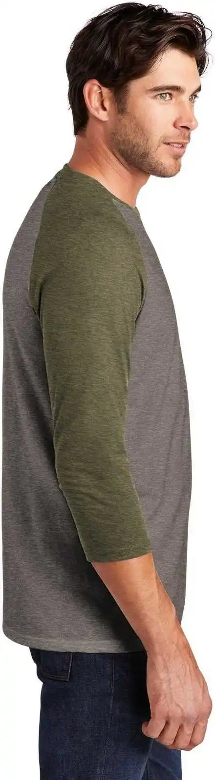 District Dm136 Perfect Tri 3/4-sleeve Raglan - Military Green Frost Gray