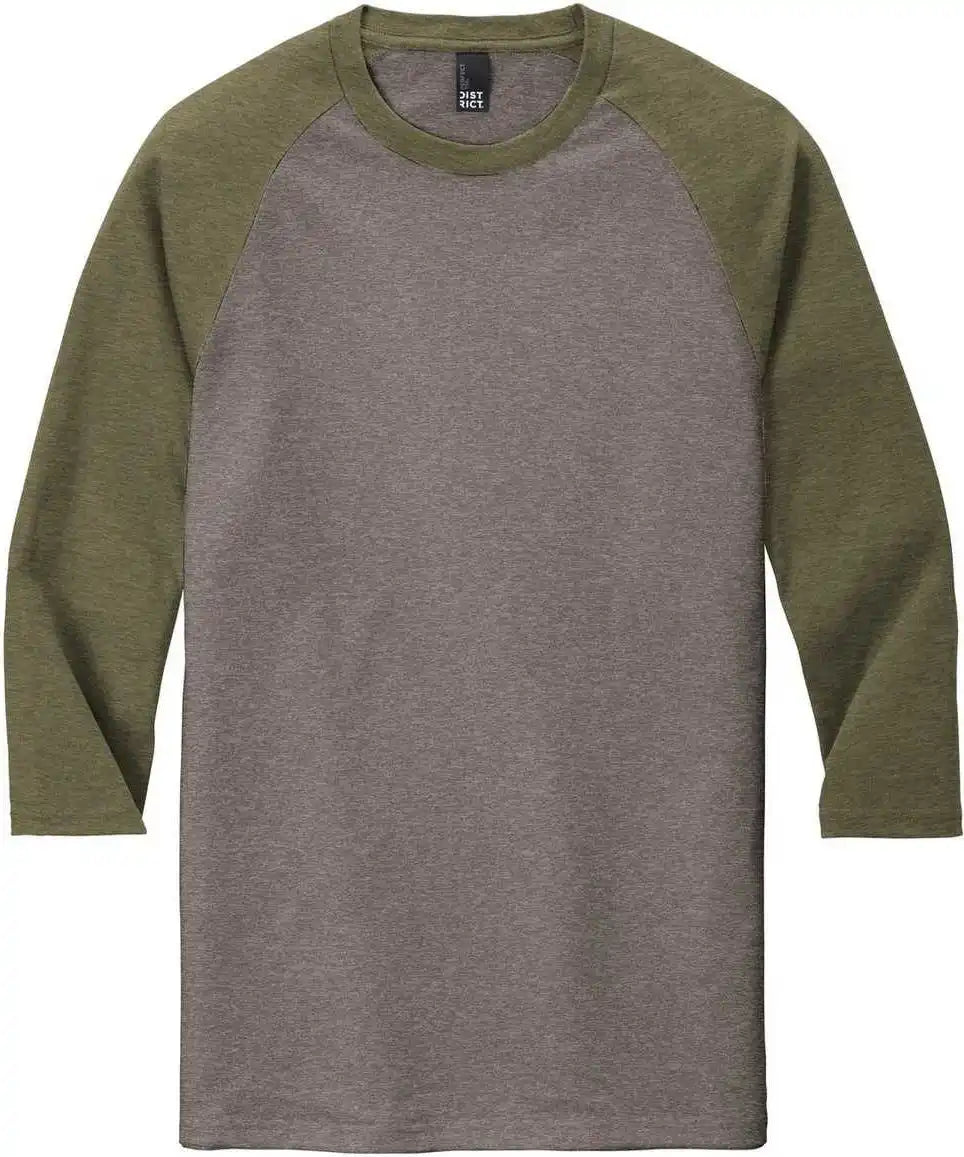 District Dm136 Perfect Tri 3/4-sleeve Raglan - Military Green Frost Gray