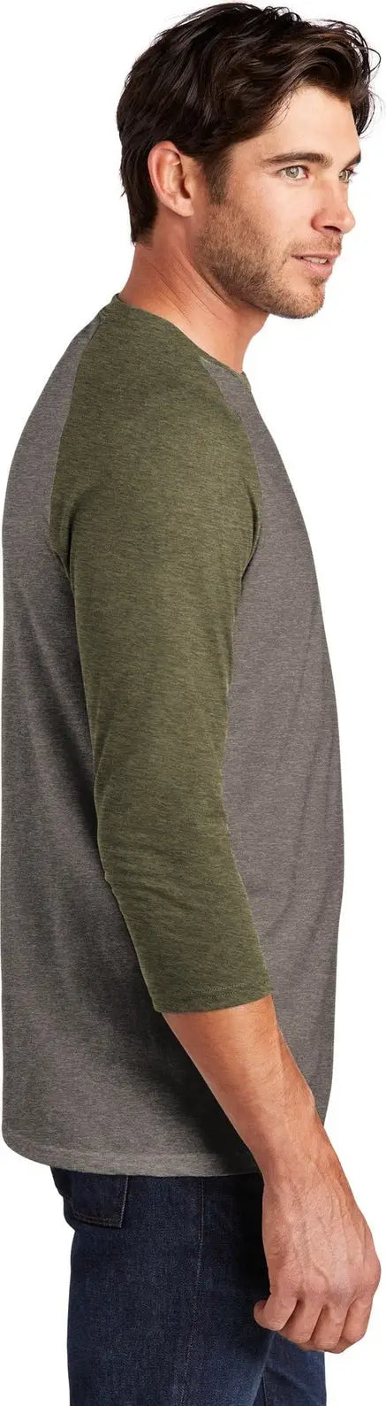 District Dm136 Perfect Tri 3/4-sleeve Raglan - Military Green Frost Gray