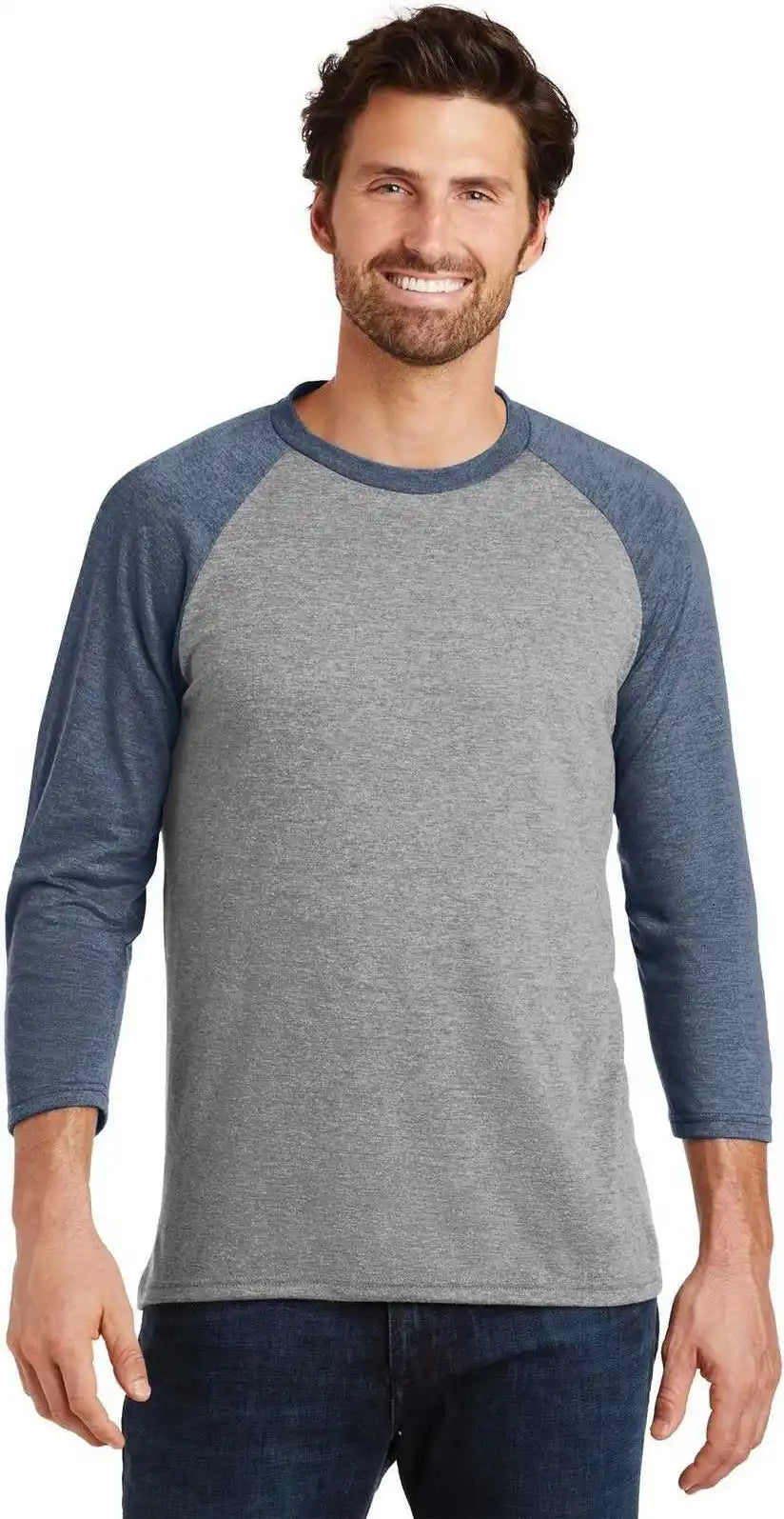 District Dm136 Perfect Tri 3/4 Sleeve Raglan Navy Frost Gray