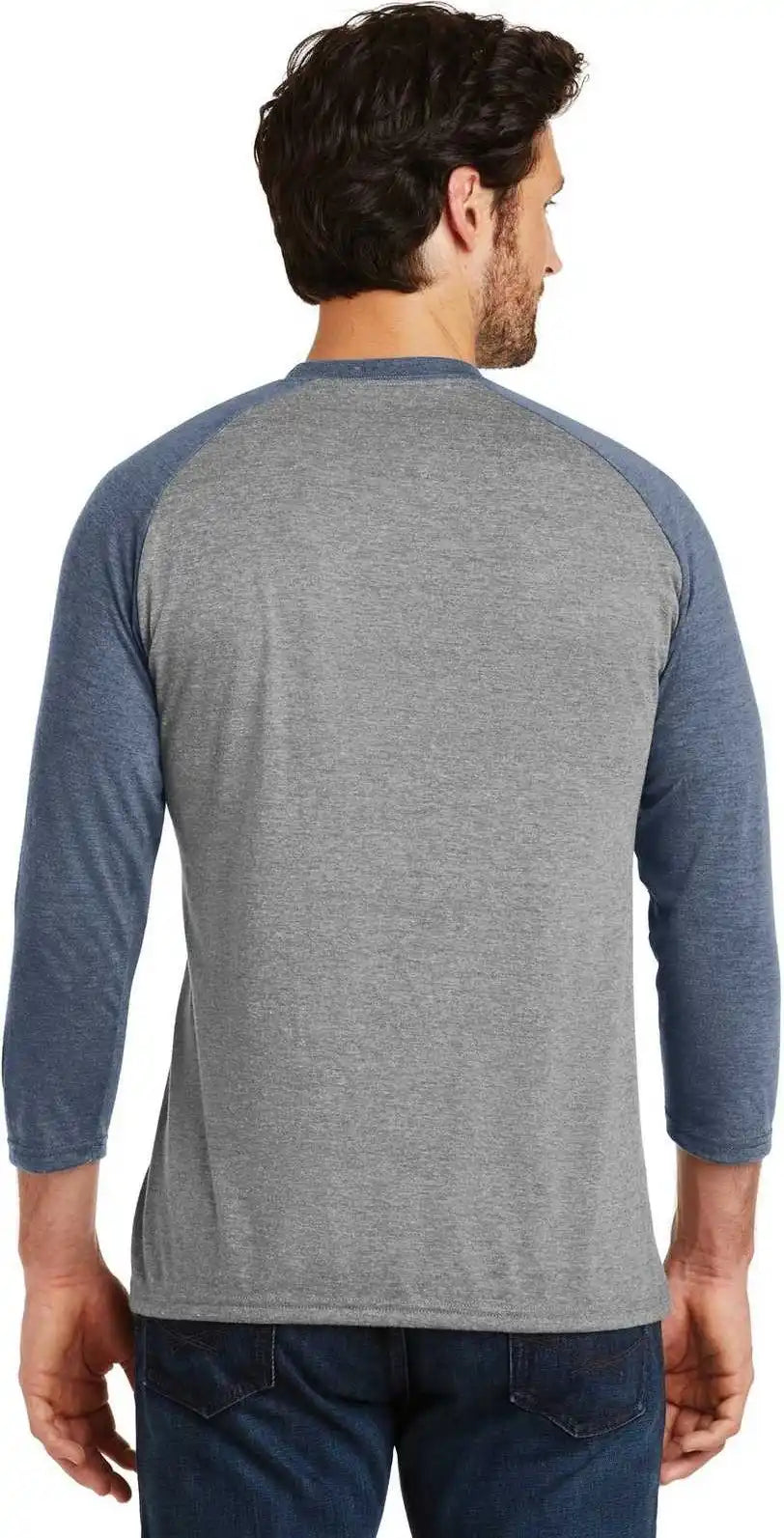 District Dm136 Perfect Tri 3/4 Sleeve Raglan Navy Frost Gray