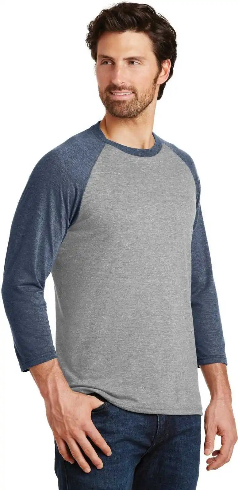 District Dm136 Perfect Tri 3/4 Sleeve Raglan Navy Frost Gray