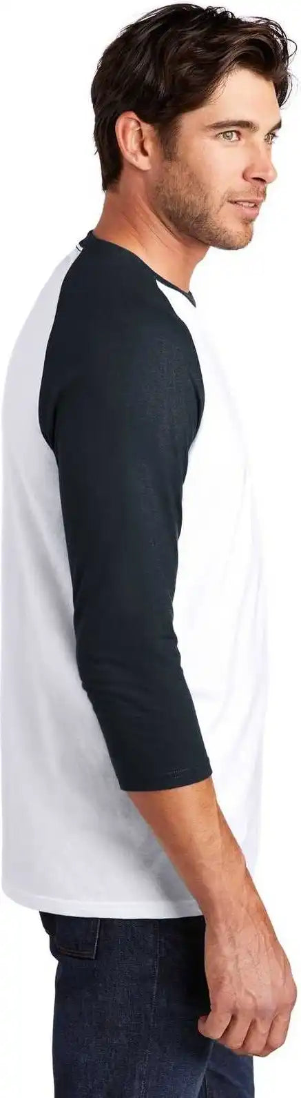 District Dm136 Perfect Tri 3/4 Sleeve Raglan New Navy White