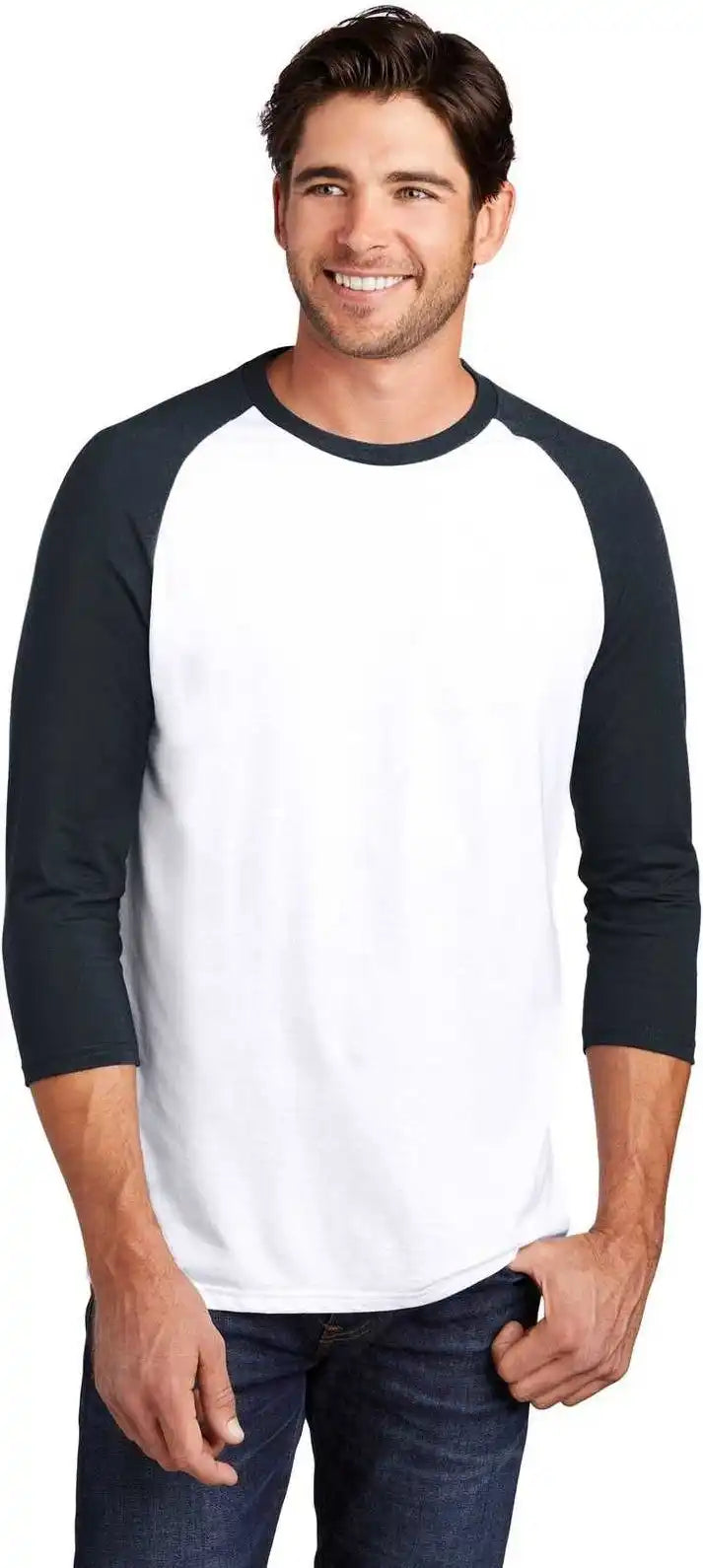 District Dm136 Perfect Tri 3/4 Sleeve Raglan New Navy White