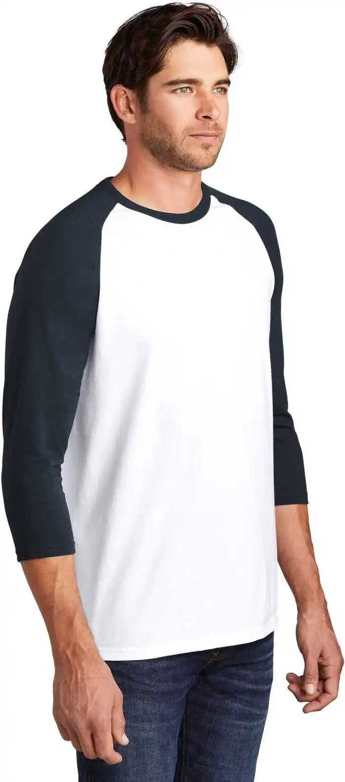 District Dm136 Perfect Tri 3/4 Sleeve Raglan New Navy White
