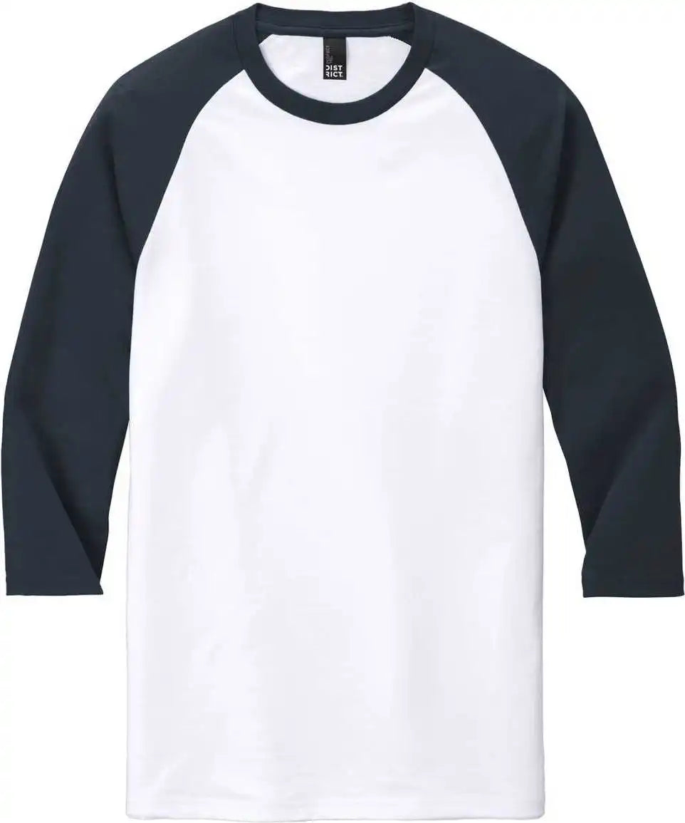 District Dm136 Perfect Tri 3/4 Sleeve Raglan New Navy White