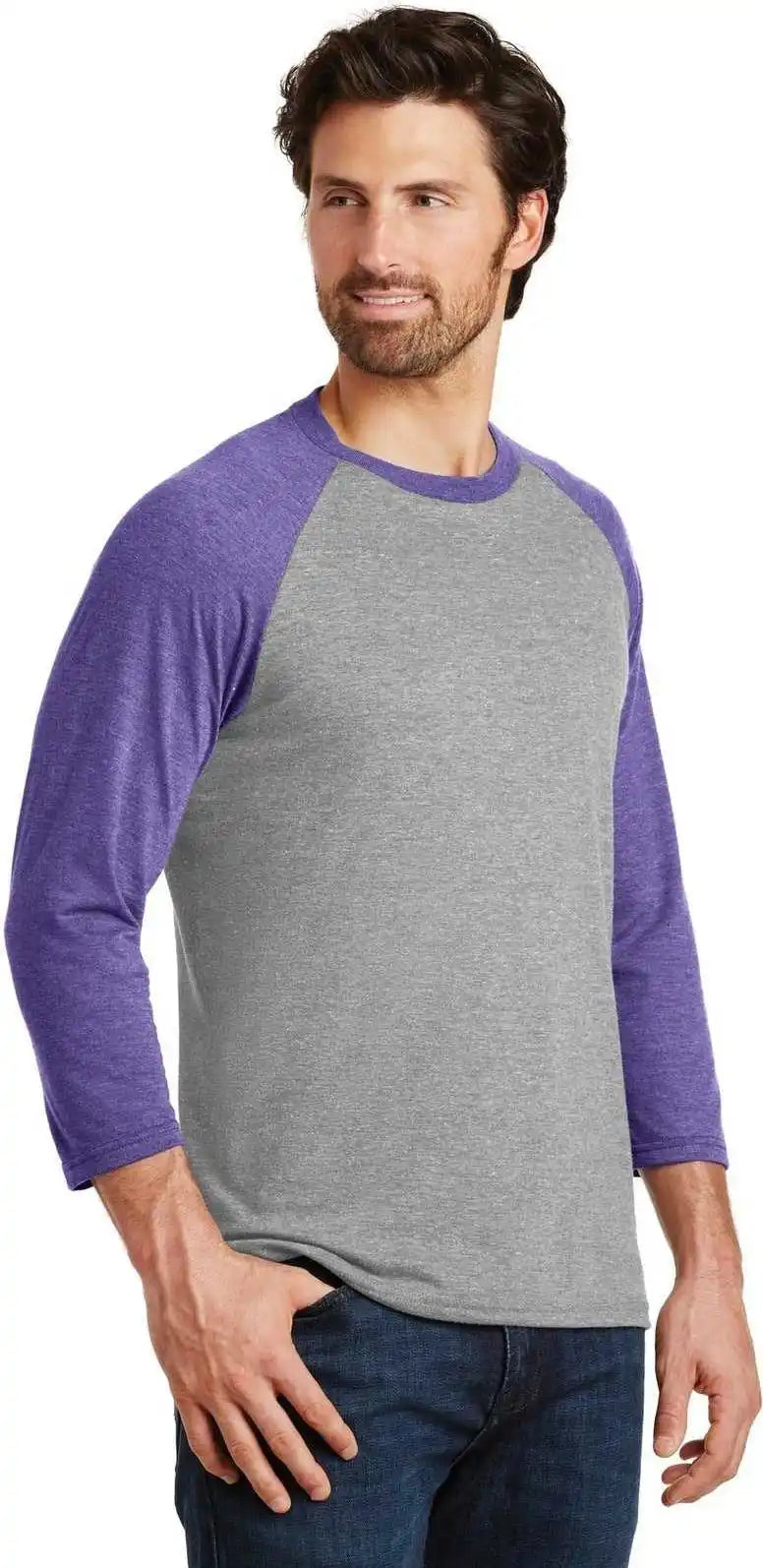 District Dm136 Perfect Tri 3/4 Sleeve Raglan Purple Frost Gray