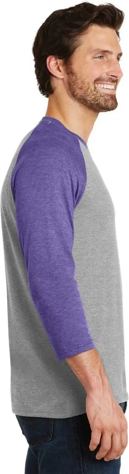 District Dm136 Perfect Tri 3/4 Sleeve Raglan Purple Frost Gray