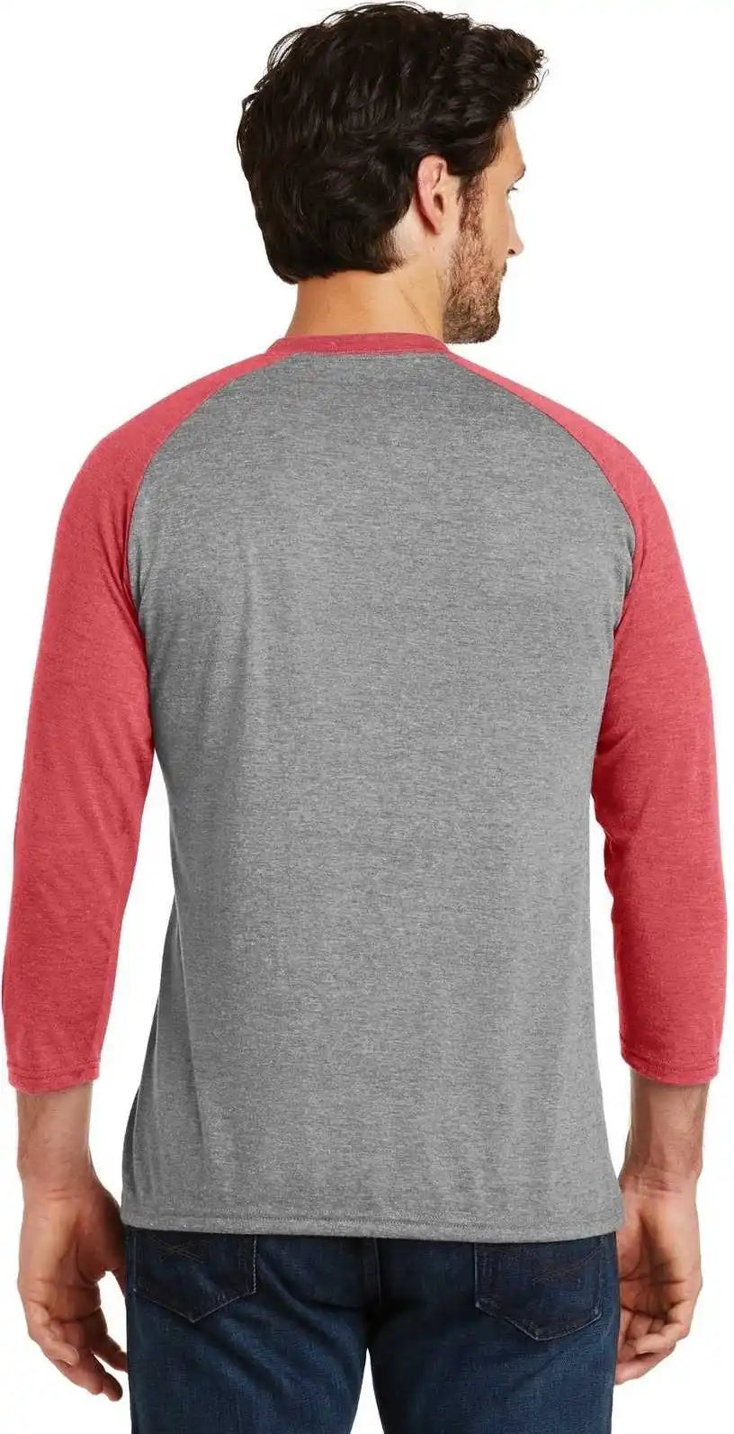 District Dm136 Perfect Tri 3/4 Sleeve Raglan Red Frost Gray