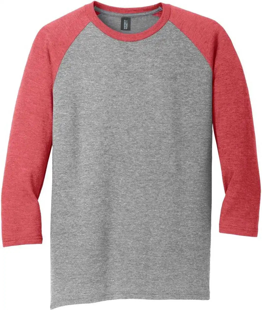 District Dm136 Perfect Tri 3/4 Sleeve Raglan Red Frost Gray