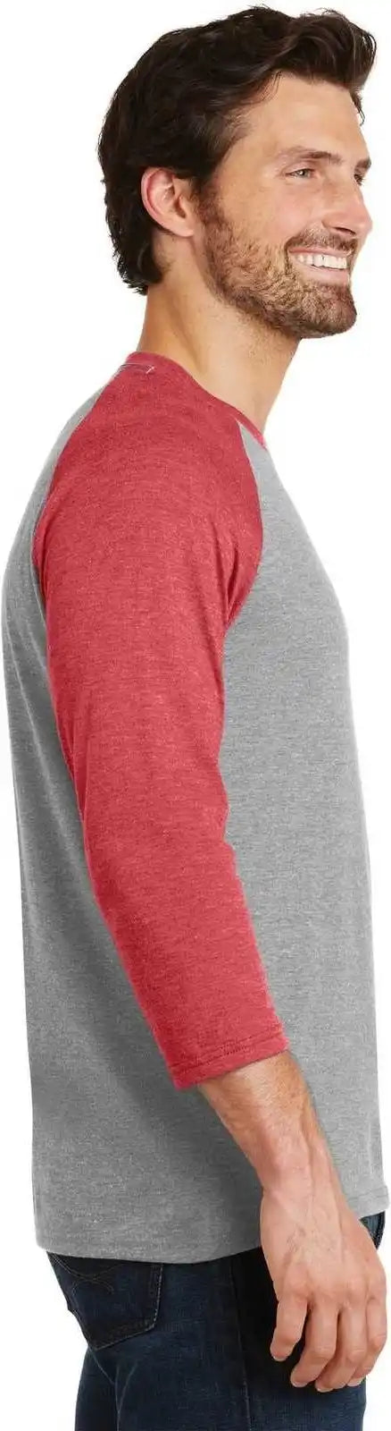 District Dm136 Perfect Tri 3/4 Sleeve Raglan Red Frost Gray