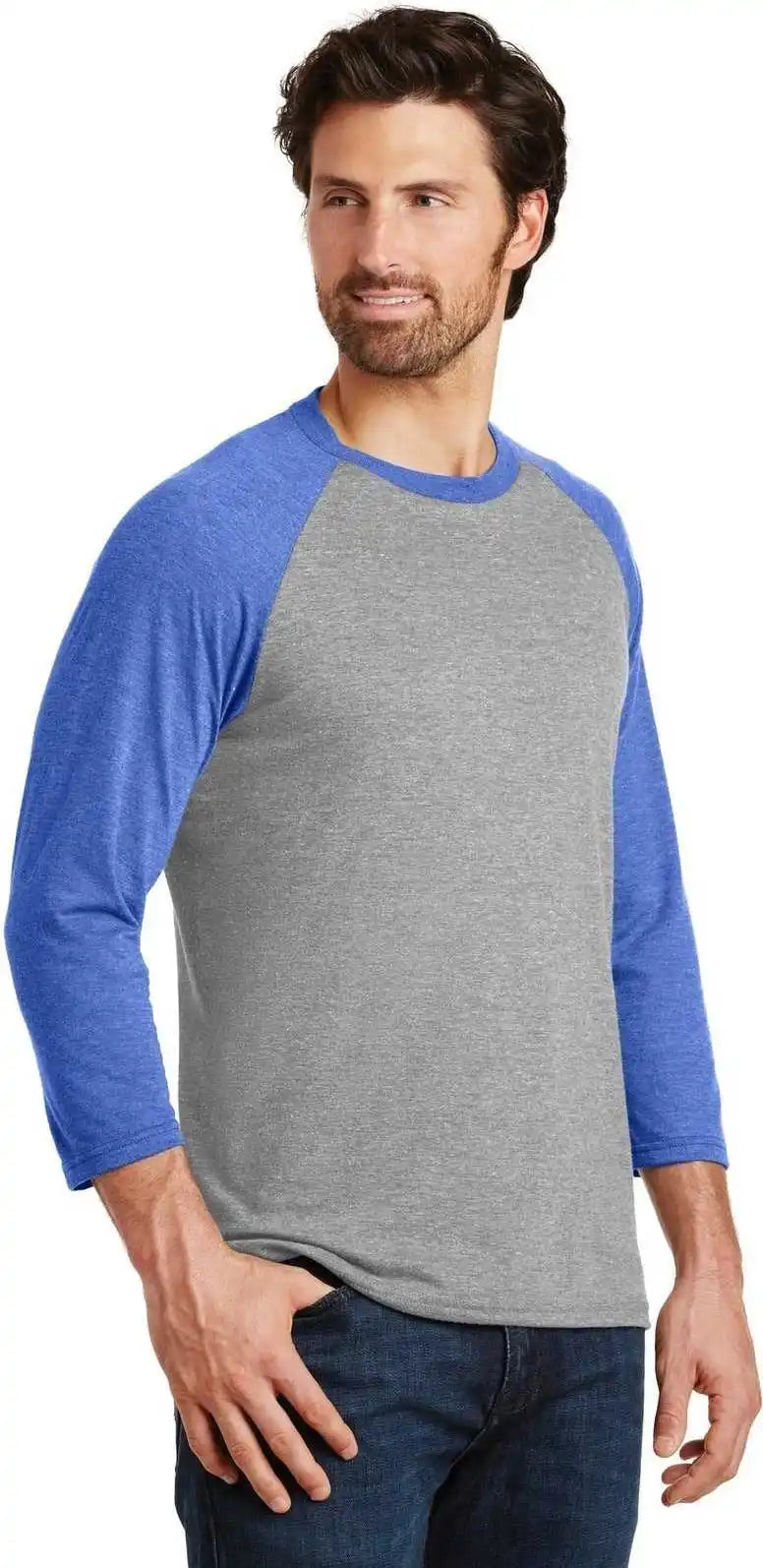 District Dm136 Perfect Tri 3/4 Sleeve Raglan Royal Frost Gray