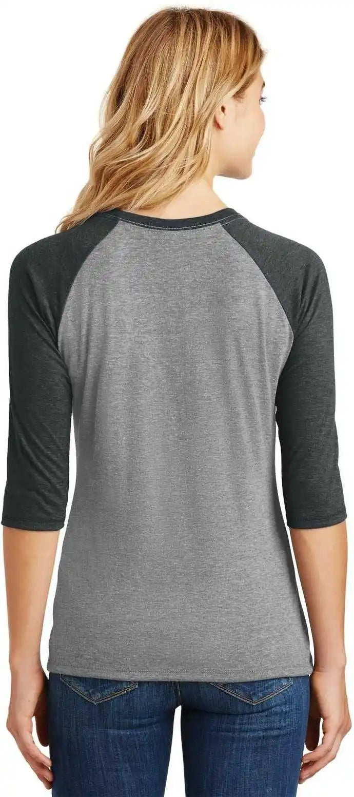 District Dm136l Women’s Perfect Tri 3/4-sleeve Raglan - Black Frost Gray