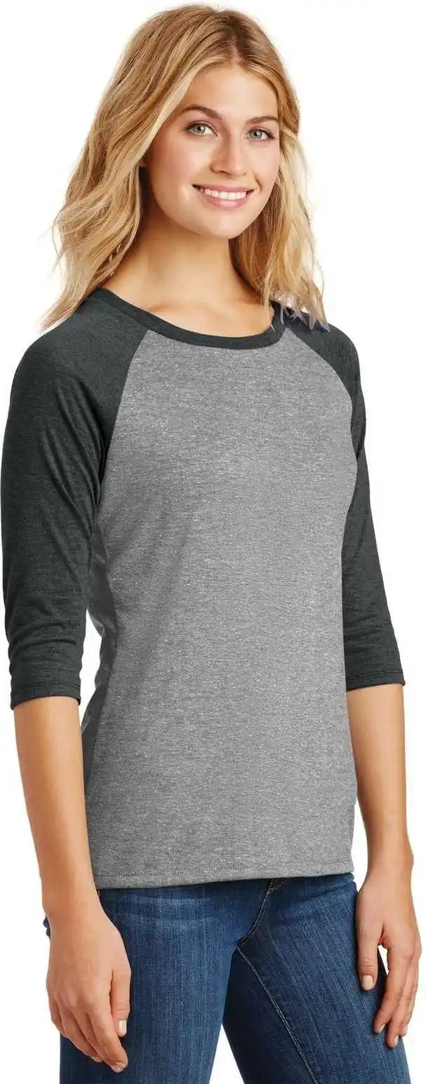 District Dm136l Women’s Perfect Tri 3/4-sleeve Raglan - Black Frost Gray