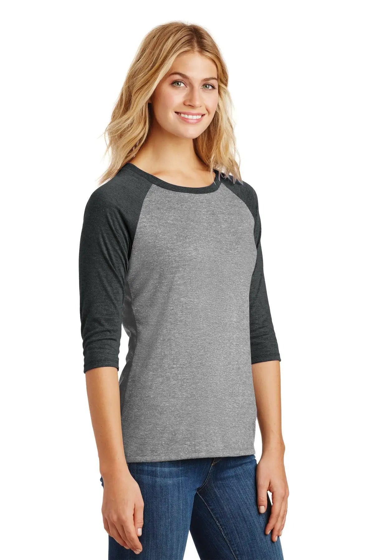 District Dm136l Women’s Perfect Tri 3/4-sleeve Raglan - Black Frost Gray