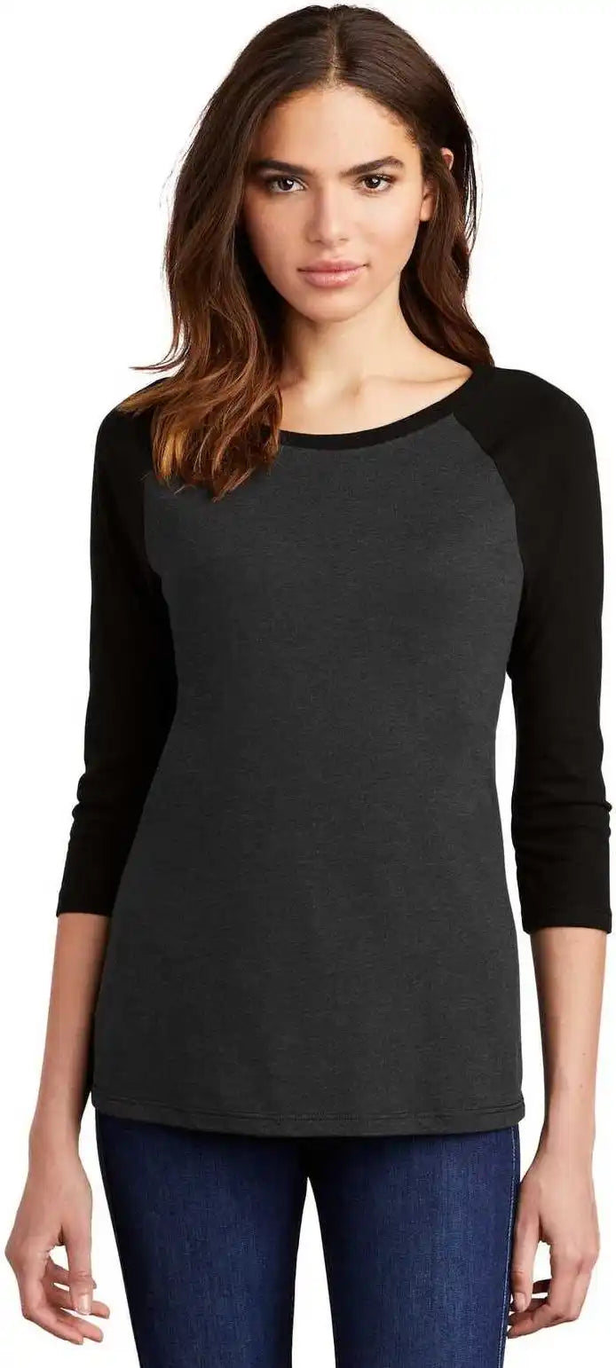District Dm136l Women’s Perfect Tri 3/4 Sleeve Raglan Black Frost