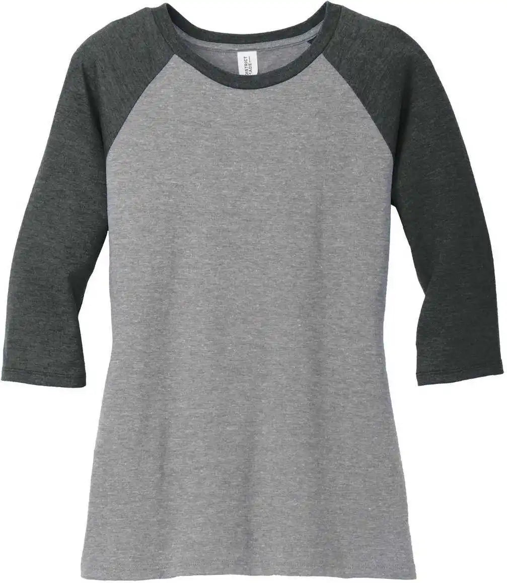 District Dm136l Women’s Perfect Tri 3/4-sleeve Raglan - Black Frost Gray