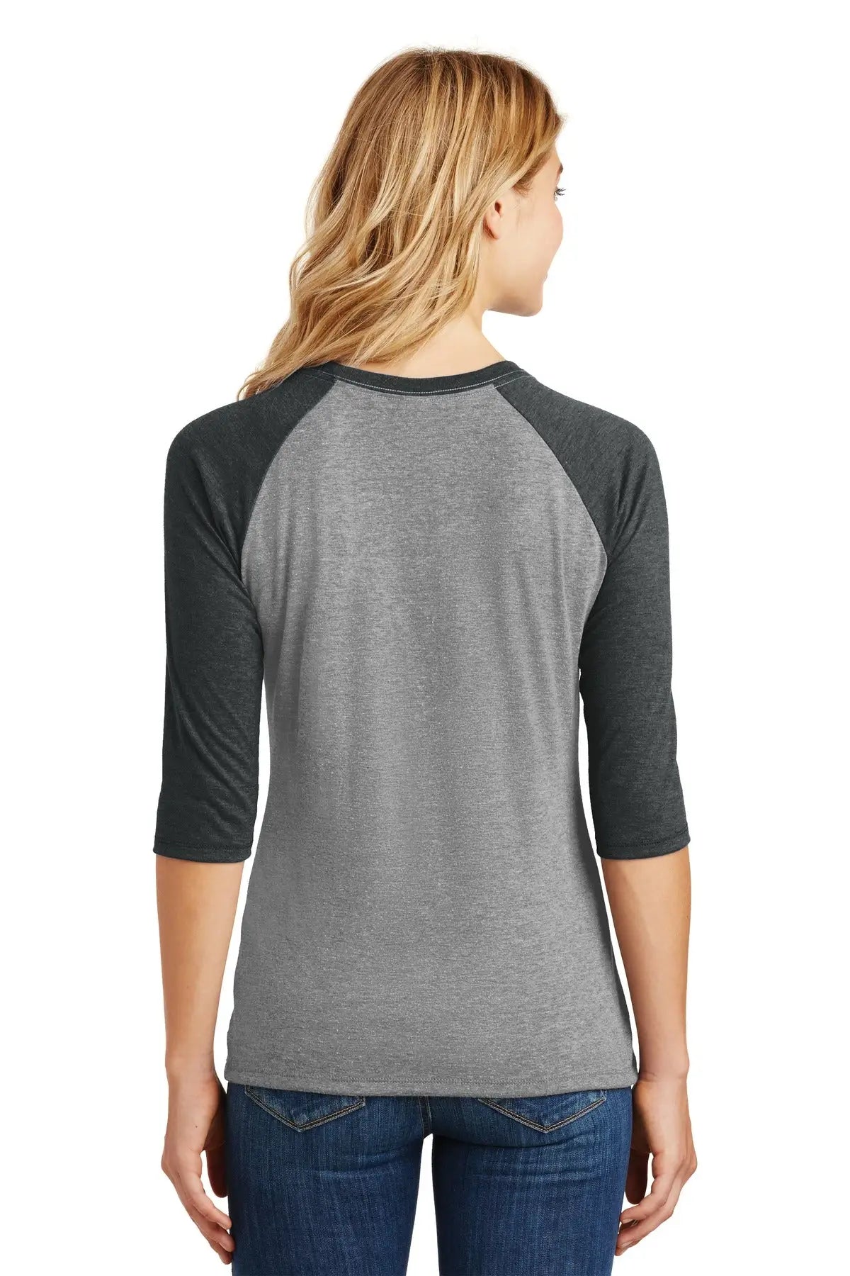District Dm136l Women’s Perfect Tri 3/4-sleeve Raglan - Black Frost Gray