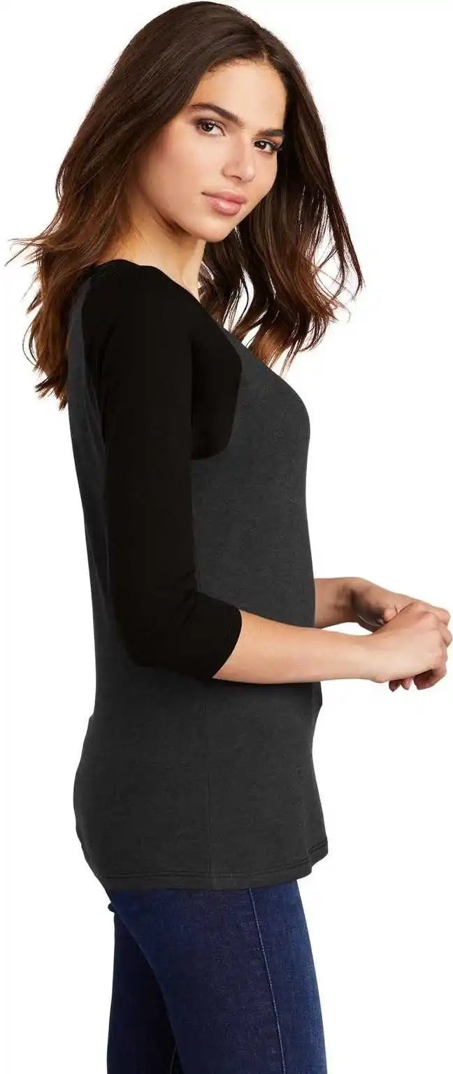 District Dm136l Women’s Perfect Tri 3/4 Sleeve Raglan Black Frost