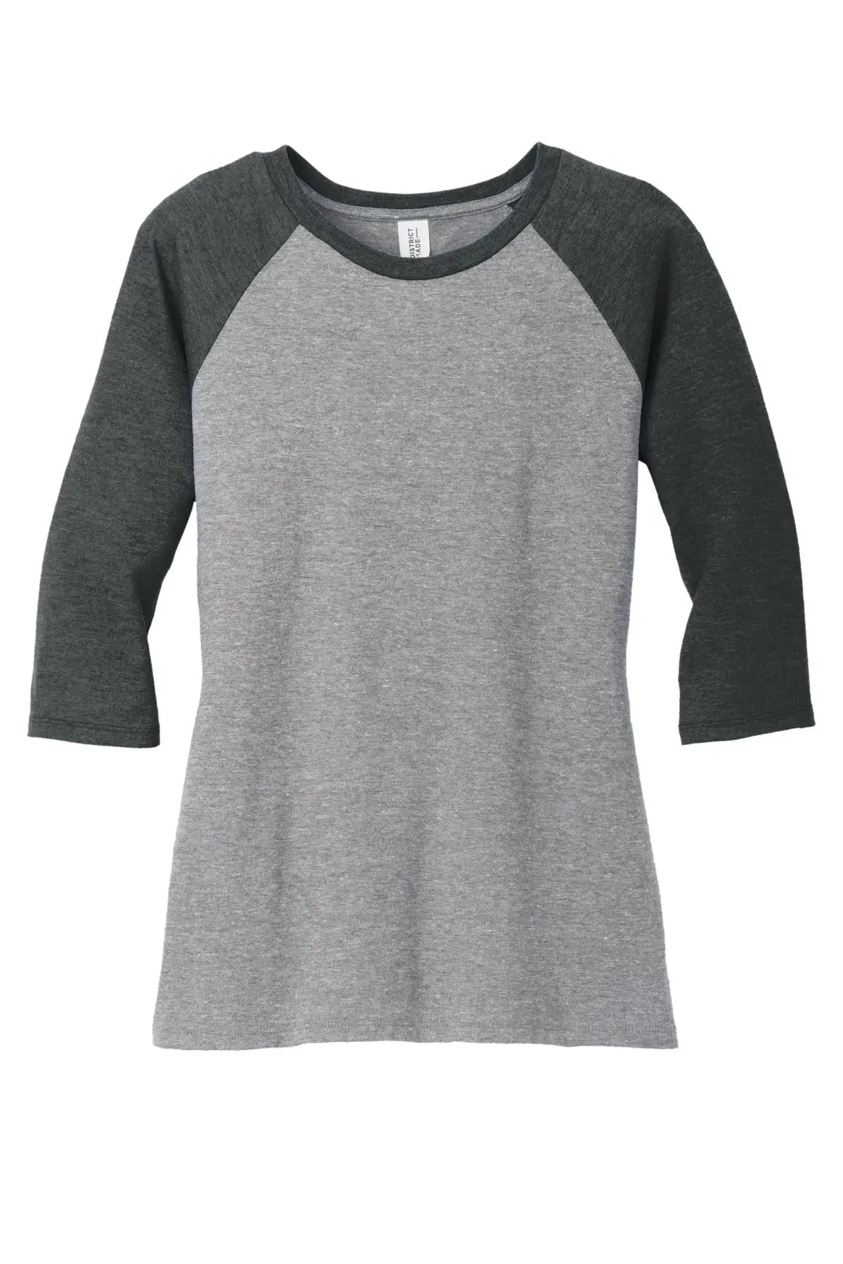 District Dm136l Women’s Perfect Tri 3/4-sleeve Raglan - Black Frost Gray