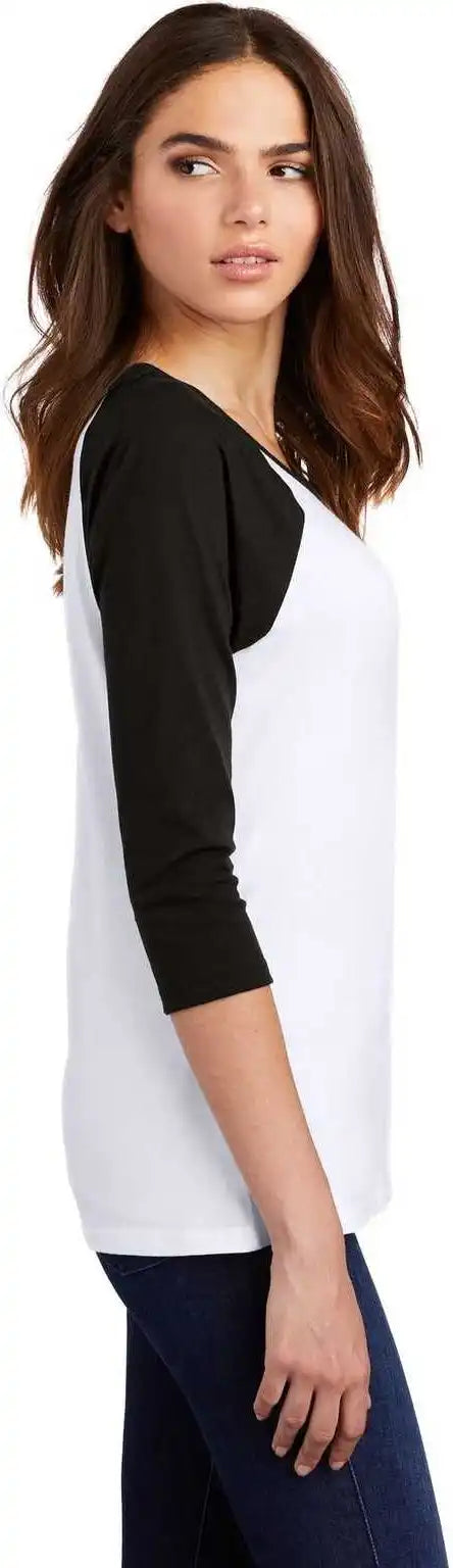 District Dm136l Women’s Perfect Tri 3/4 Sleeve Raglan Black White