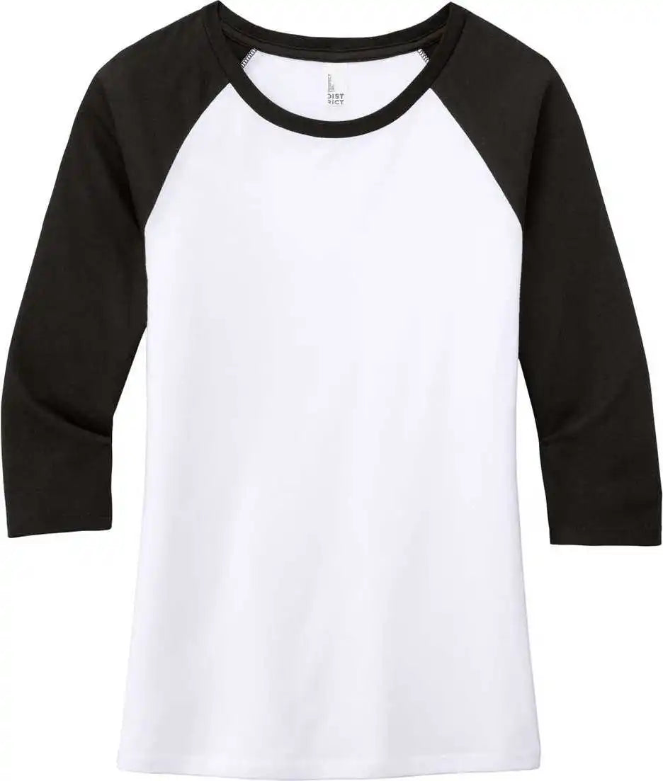District Dm136l Women’s Perfect Tri 3/4 Sleeve Raglan Black White