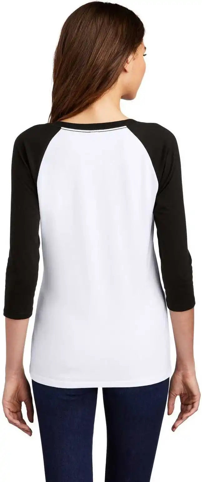 District Dm136l Women’s Perfect Tri 3/4 Sleeve Raglan Black White