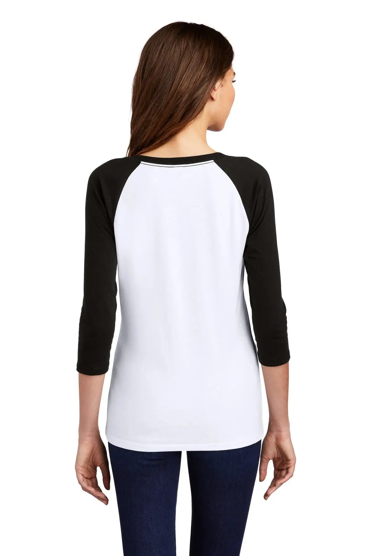 District Dm136l Women’s Perfect Tri 3/4-sleeve Raglan - Black White