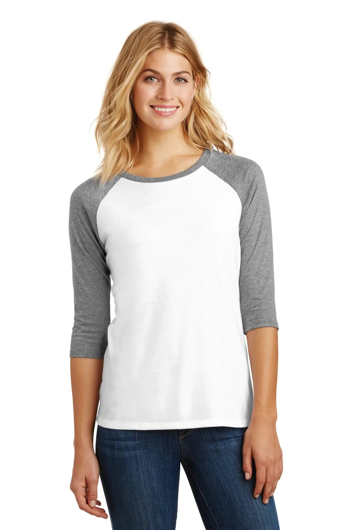District Dm136l Women’s Perfect Tri 3/4-sleeve Raglan - Gray Frost White - Frost/ / Ladies Xs