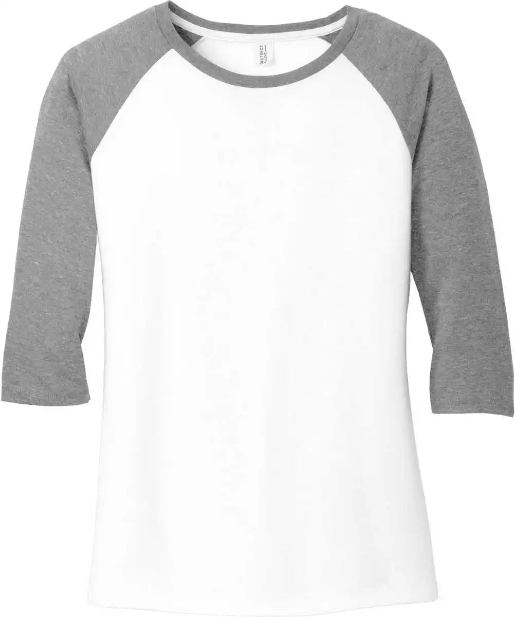 District Dm136l Women’s Perfect Tri 3/4 Sleeve Raglan Gray Frost White