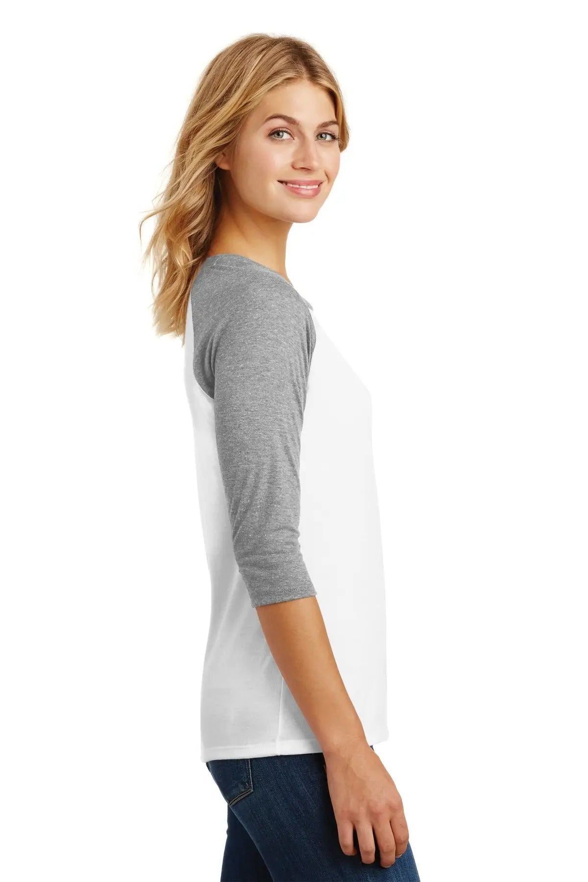 District Dm136l Women’s Perfect Tri 3/4-sleeve Raglan - Gray Frost White