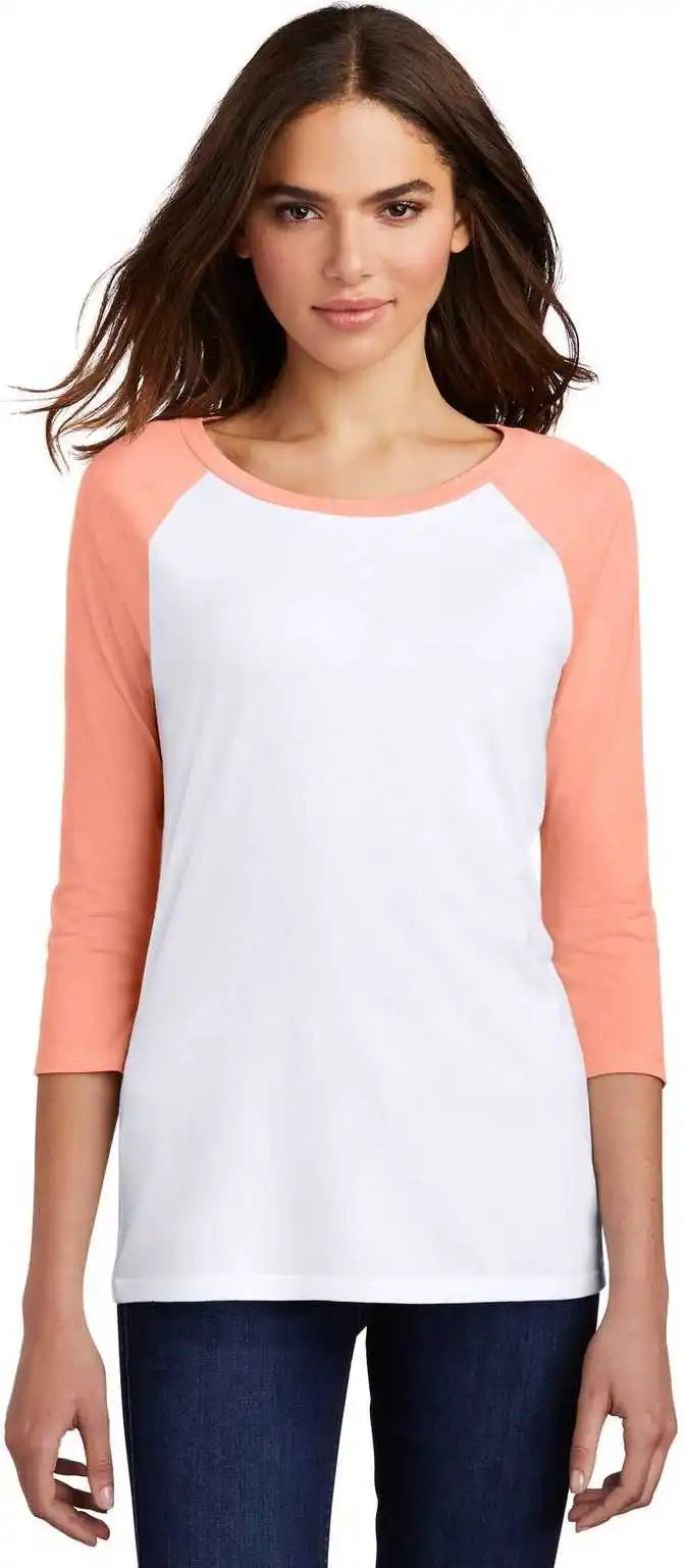 District Dm136l Women’s Perfect Tri 3/4-sleeve Raglan - Heathered Dusty Peach White