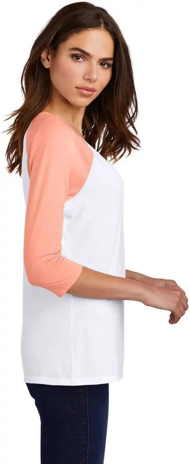 District Dm136l Women’s Perfect Tri 3/4-sleeve Raglan - Heathered Dusty Peach White