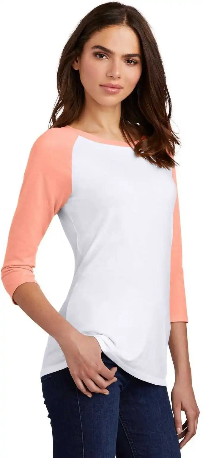 District Dm136l Women’s Perfect Tri 3/4-sleeve Raglan - Heathered Dusty Peach White