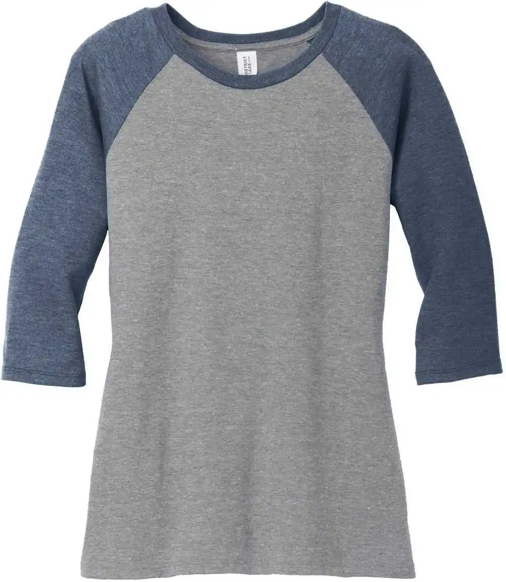 District Dm136l Women’s Perfect Tri 3/4-sleeve Raglan - Navy Frost Gray