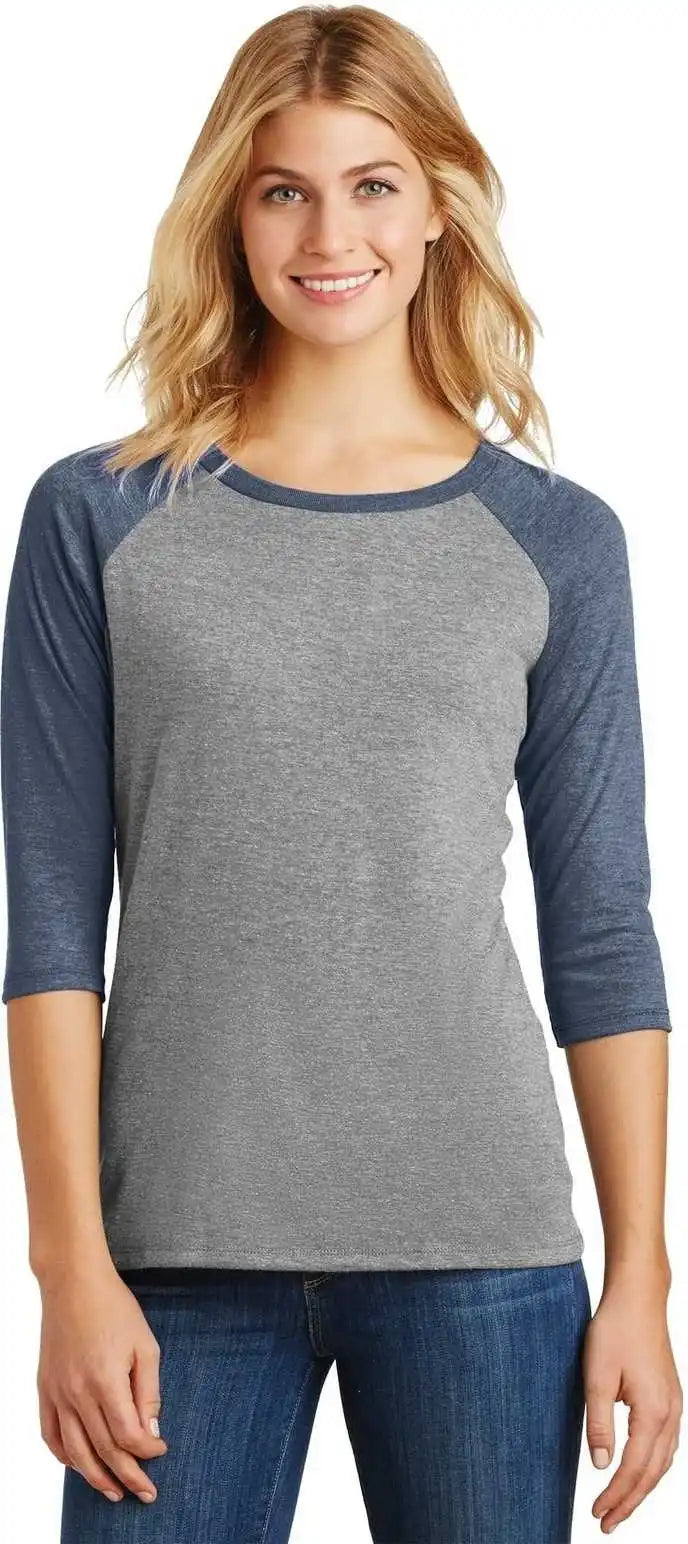 District Dm136l Women’s Perfect Tri 3/4-sleeve Raglan - Navy Frost Gray