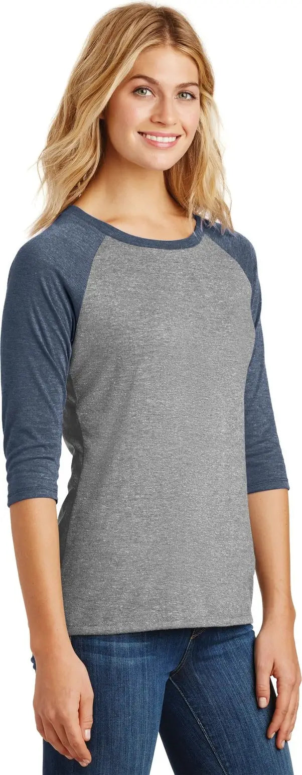 District Dm136l Women’s Perfect Tri 3/4-sleeve Raglan - Navy Frost Gray