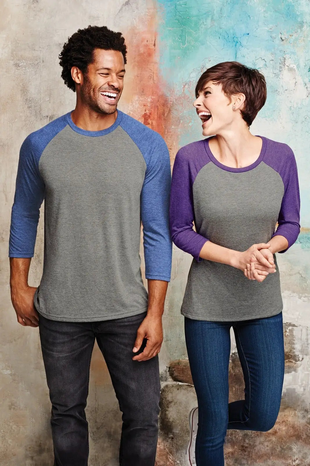 District Dm136l Women’s Perfect Tri 3/4-sleeve Raglan - Navy Frost Gray