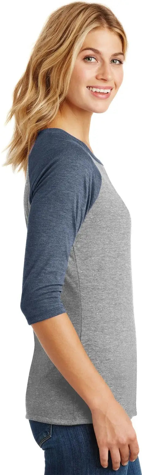 District Dm136l Women’s Perfect Tri 3/4-sleeve Raglan - Navy Frost Gray