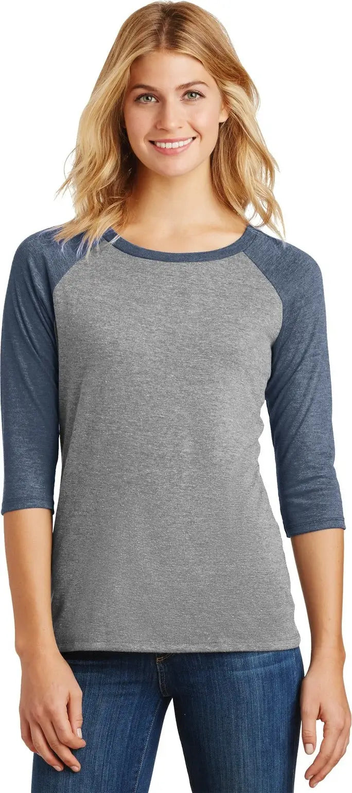 District Dm136l Women’s Perfect Tri 3/4-sleeve Raglan - Navy Frost Gray - Frost/ / Ladies Xs