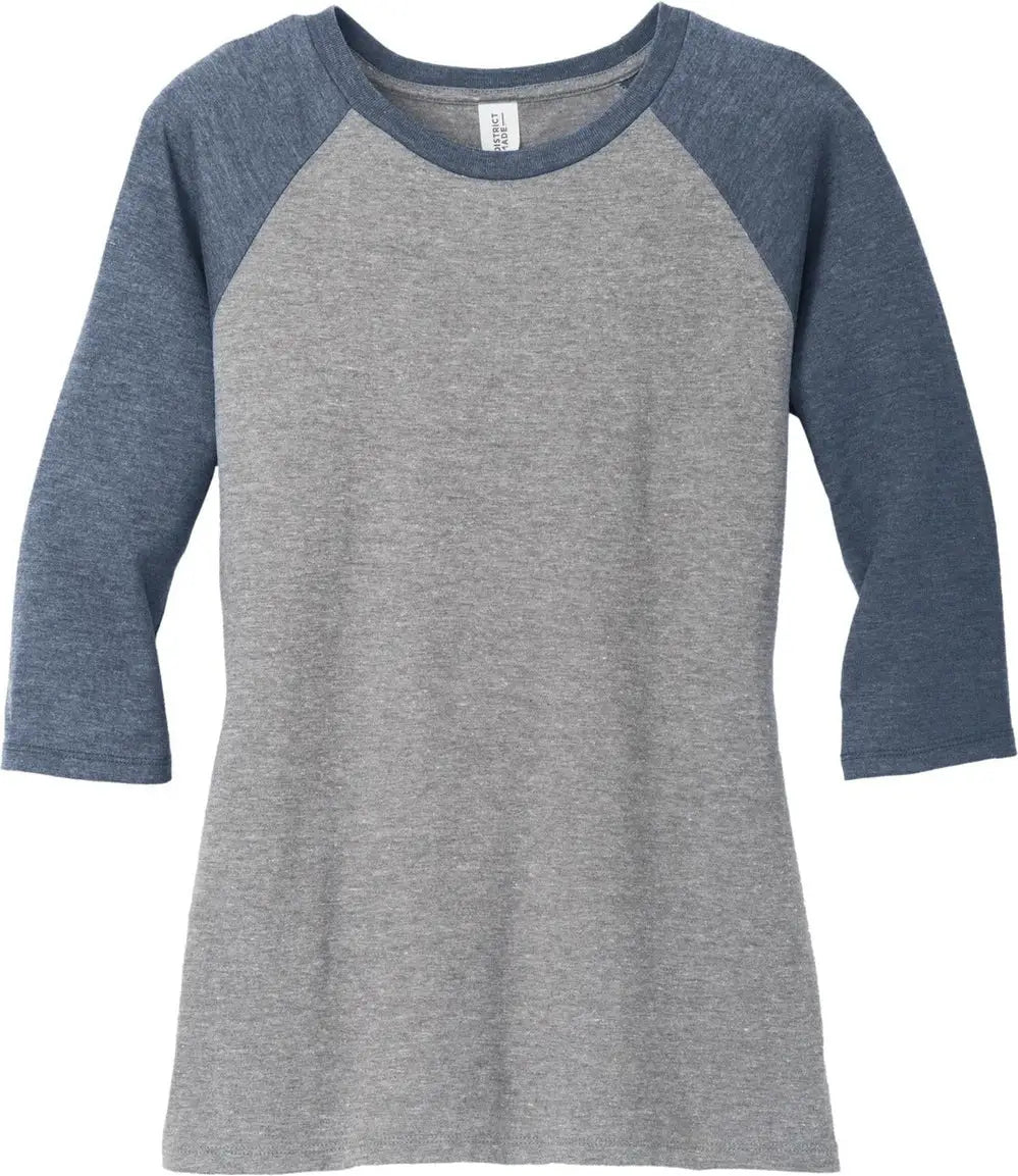 District Dm136l Women’s Perfect Tri 3/4-sleeve Raglan - Navy Frost Gray