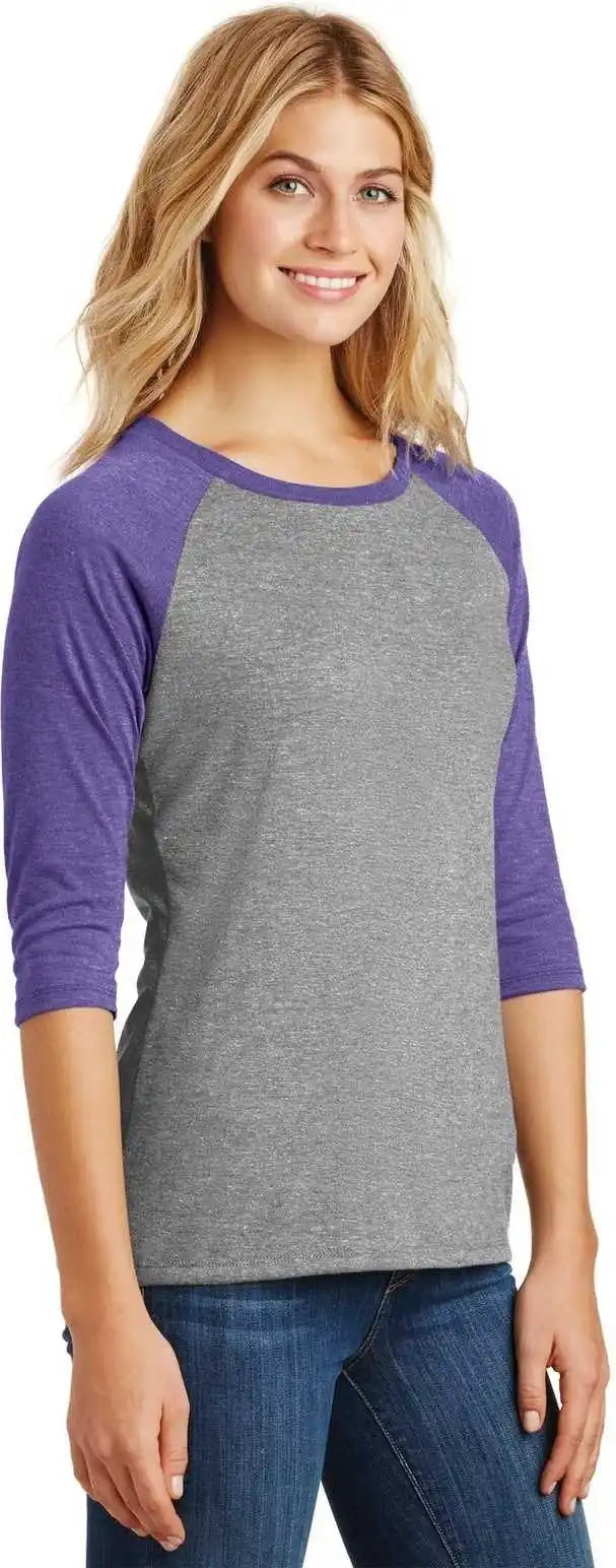 District Dm136l Women’s Perfect Tri 3/4-sleeve Raglan - Purple Frost Gray