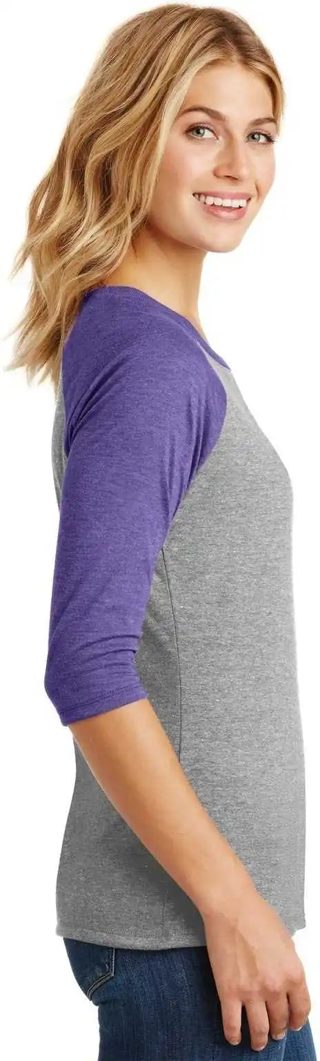 District Dm136l Women’s Perfect Tri 3/4-sleeve Raglan - Purple Frost Gray