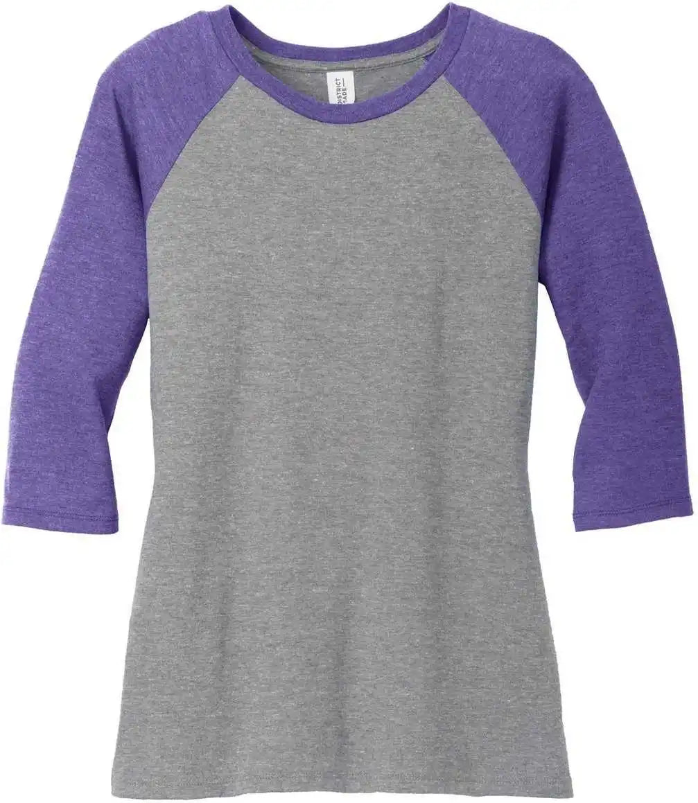 District Dm136l Women’s Perfect Tri 3/4-sleeve Raglan - Purple Frost Gray