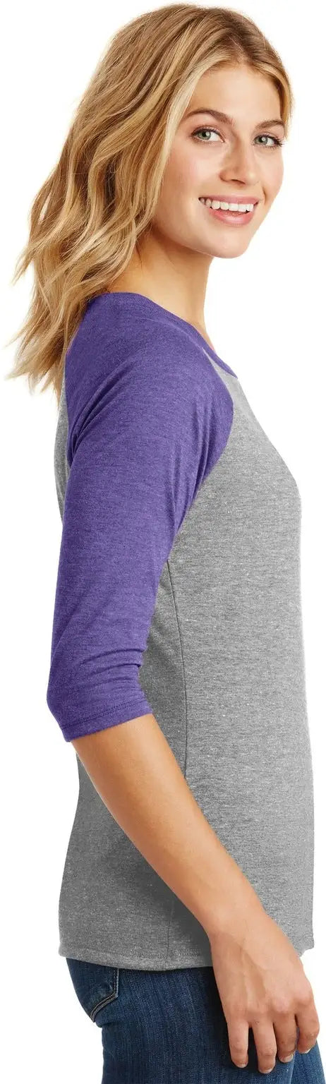 District Dm136l Women’s Perfect Tri 3/4-sleeve Raglan - Purple Frost Gray