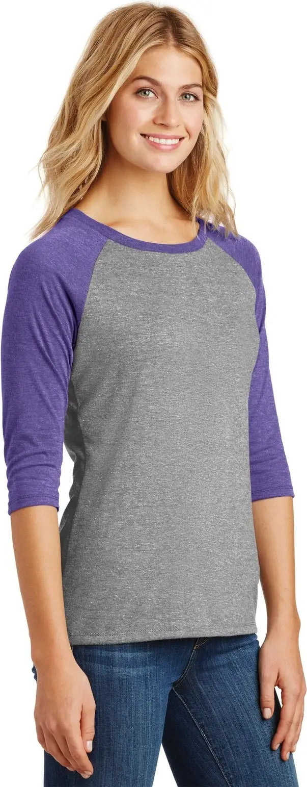 District Dm136l Women’s Perfect Tri 3/4-sleeve Raglan - Purple Frost Gray