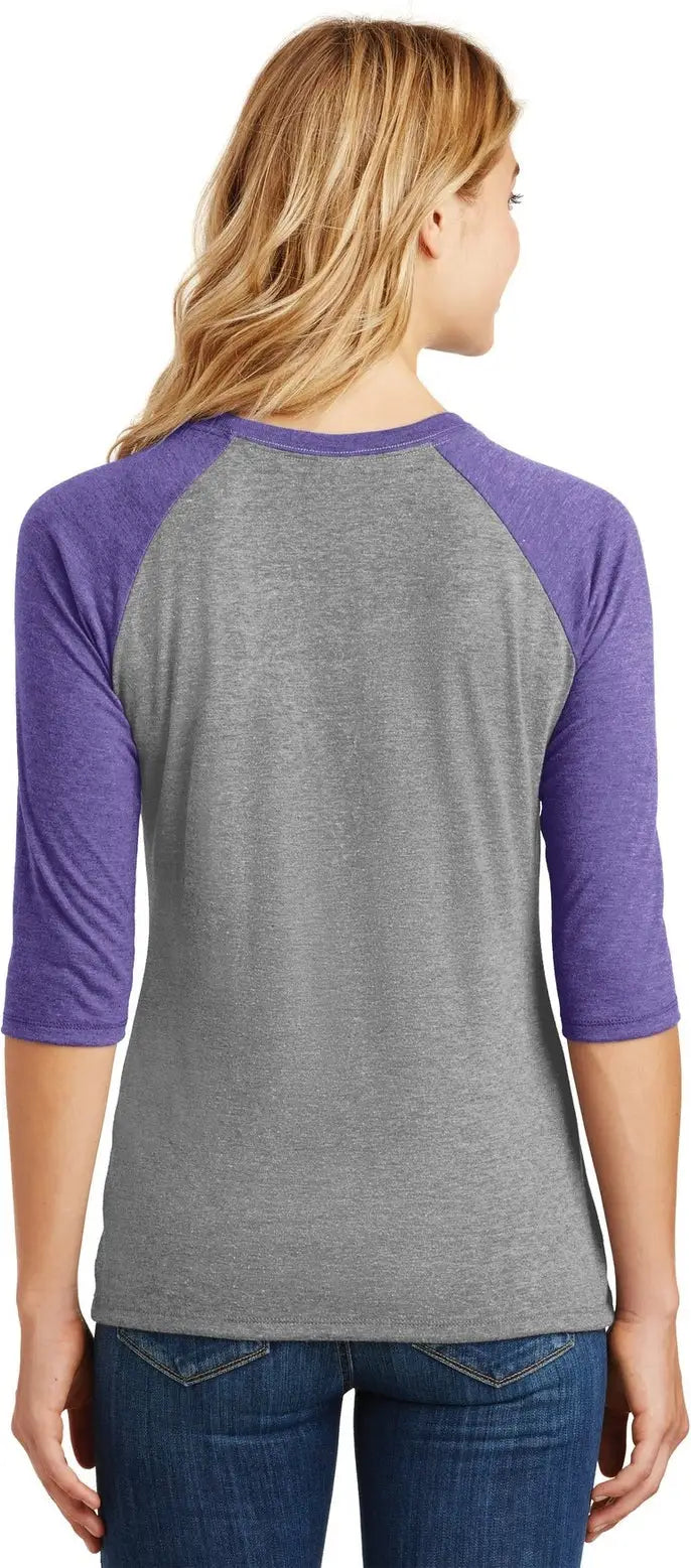 District Dm136l Women’s Perfect Tri 3/4-sleeve Raglan - Purple Frost Gray