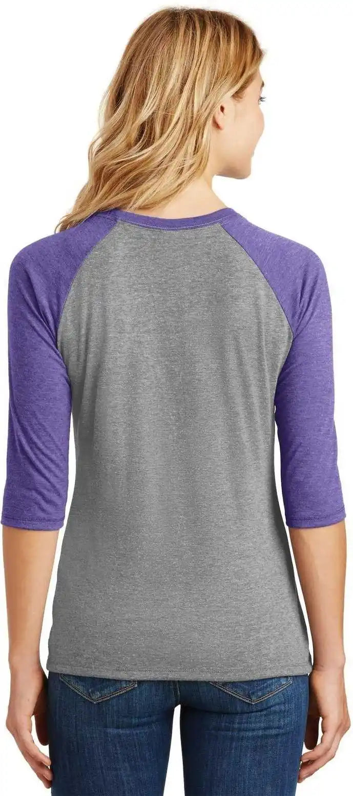 District Dm136l Women’s Perfect Tri 3/4-sleeve Raglan - Purple Frost Gray
