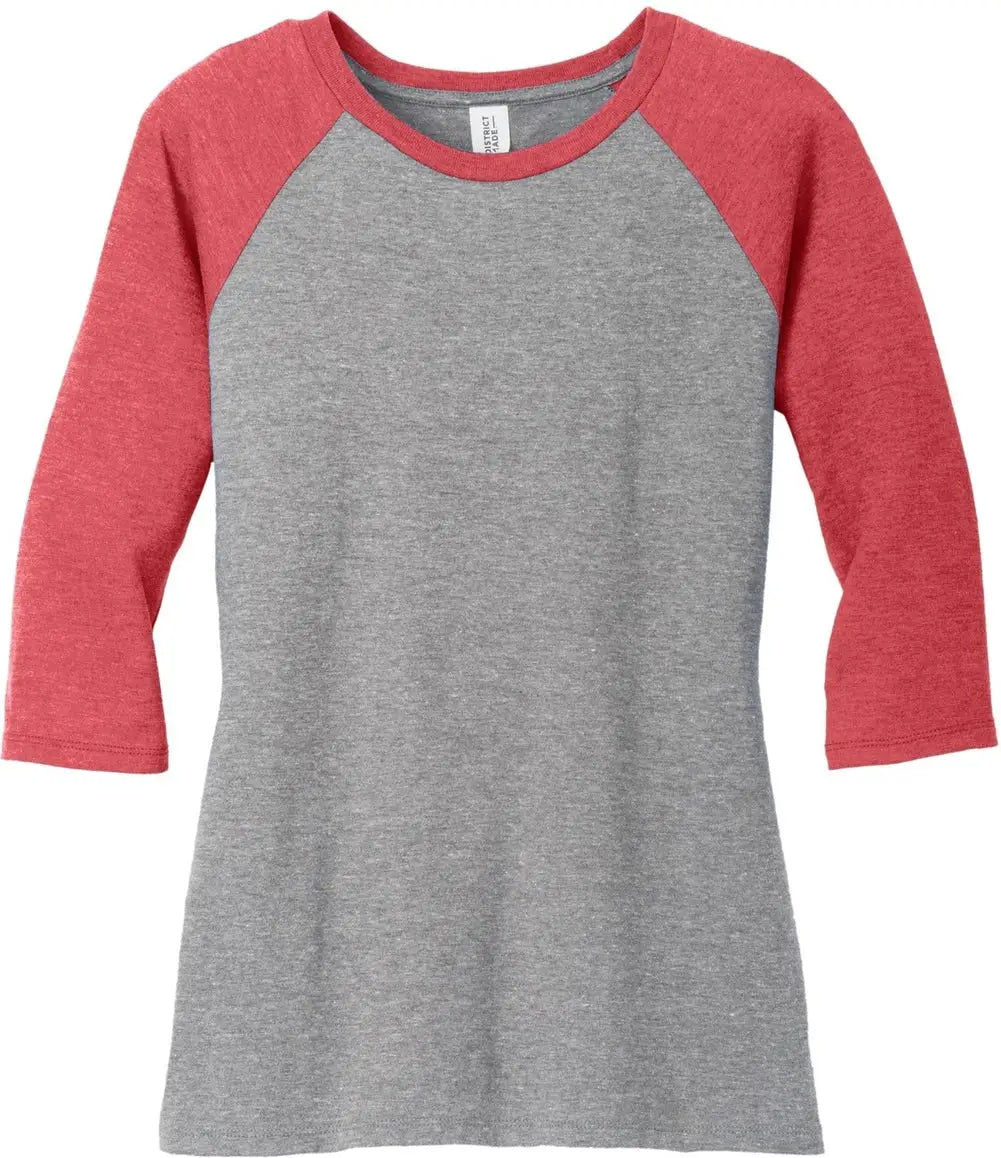 District Dm136l Women’s Perfect Tri 3/4-sleeve Raglan - Red Frost Gray